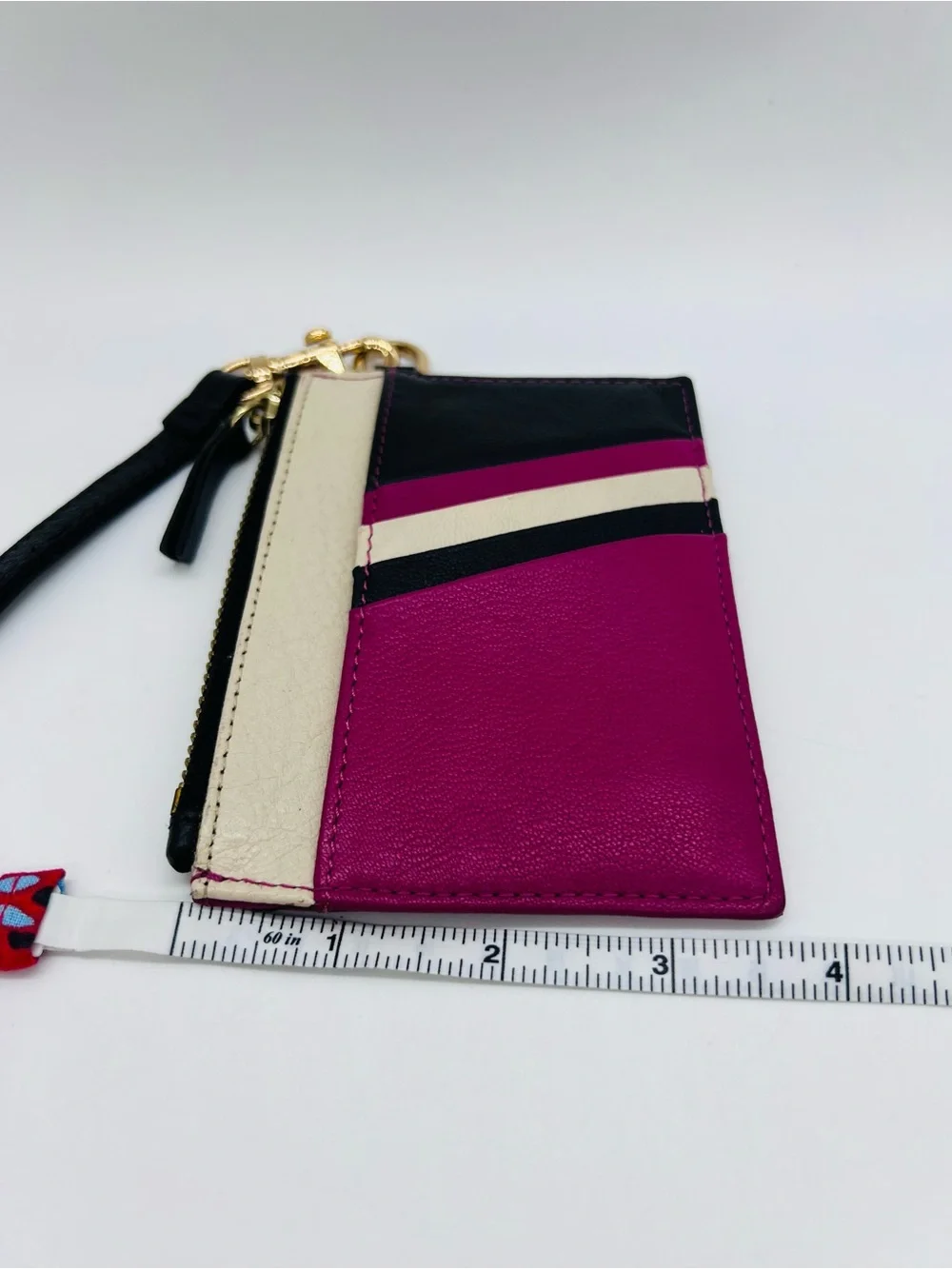 Thacker Women's Fuchsia Leather Wristlet Card Holder with Gold Accent